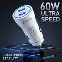 60W Dual USB C Car Charger PD Fast Charging Adapter For iPhone 17 16 15 For Samsung Tablet Dash Cam Stable Power Plug