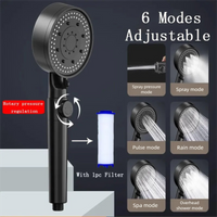 New 6 Modes Adjustable High Pressure Water Saving Filter with One Button Stop Water Mixer Nozzles Set Multifunction Shower Head