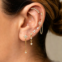 6PCS Flower Chain Stud Earring Set Women Tragus Piercing Helix Jewelry Cartilahe Huggie Hoop Earring Lot Tiny Lobe Stud Earing