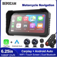 BEPOCAM 5 "/6.25" Moto GPS Navigation DVR Carplay écran pour Moto double caméras enregistreur de lecteur IPX7 étanche Moto moniteur