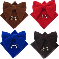 Fashion Velvet Big Bowties Set Women Men Solid Bow Tie Wedding Tuxedo Groom Oversize Bow Knot Pocket Square Cravats Cuff-links