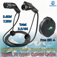 EV Charging Cable 16A 3.6KW/7.2KW Electric Vehicle Cord 3.5M/4M Type 2 To Type1 EVSE Public Charging Station Female to Male Plug