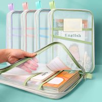 A4 Double Layer Mesh Zipper Bag Large Capacity Stationery Organizer Folder School Office Study Document Storage Stationery Bag