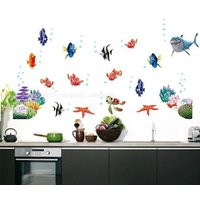 Cute Sea Star Nemo Fish Turtle Shark Vinyl Wall Stickers Home Decoration for Kids Room Kitchen Bathroom Tile Seabed Anime Poster