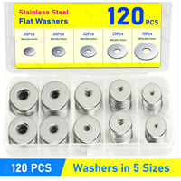 120PCS Washers for Screws, Stainless Steel Flat Washer Assortment with 5 Sizes M4 M5 M6 M8 M10, Metal Assorted Large Washer Set,