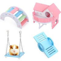 1 Pieces Hamster Toys Set Include Wooden Hamster House, Rainbow Bridge, Hamster Seesaw Toy Chew Corn