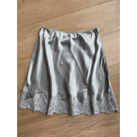 2026 Women's 100% Silk Satin Mini Skirt Lace Embroidery Patchwork Elastic Waist A-Line Fashion Slim Short Skirt