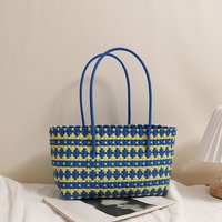 PVC Hollow Woven Tote Bag,Women Summer Shopping Market Basket Handbag,Summer Beach Vacation Commuter Shoulder Bag,Color Contrast