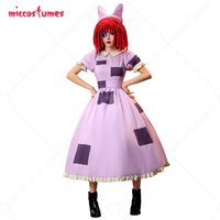 【Ready for Ship】Cosplay.fm TADC Women's Cosplay Costume Ragatha Purple Patchwork Dress with Belt and Braids Hair Accessories