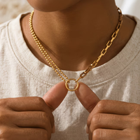 1pc Round Ring Pendant Spliced Chain Necklace Gold Tone Plated Solid Stainless Steel Clavicle Chain Jewelry with Stable Surface