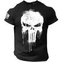 Summer Vintage Men's T Shirt Militar Skull Print Tees Casual Short Sleeve Pullover Oversized Man Clothing Outdoor O Neck T-Shirt