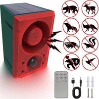Solar Motion Alarm Lamp 130dB Dog Bark Gunshot Waterproof LED Strobe Light Remote for Garden Farm Chicken Coop Support Recording