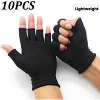 10pcs/5 pair Outdoor Sports Breathable Elastic Fingerless Gloves, Black & Gray, Ideal for All Seasons, Unisex Fingerless Gloves