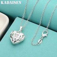 925 Sterling Silver Hollow Heart 16-30 Inch Pendant Necklace For Women Wedding Fashion Jewelry