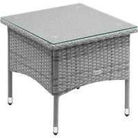 Adjustable Height Rattan Side Table with Weatherproof Glass Top, Suitable for Indoor & Outdoor Use, Grey