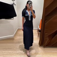 Slim Fit Denim Long Dress Single Button Patchwork Women's Fashion High Waist A-Line Skirt Spring Autumn Season City Walk
