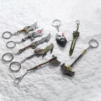 Game Inspired Metal Keychain, Kratos Leviathan Axe & Blades of Chaos Keyring for Men Fans Jewelry Gift
