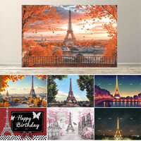 Dewprint French Paris Eiffel Tower Photo Background Pink Flowers French Landscape Theme Lady's Birthday Party Decoration Banner