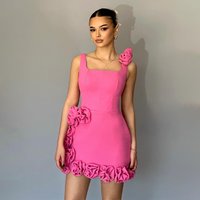 Hot Pink Party Dress Mini 3D Flowers Tank Square Collar Short Cocktail Gowns for Women Sheath Sleeveless Homecoming Dresses