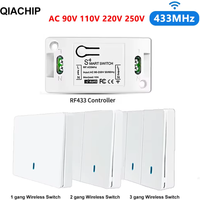 QIACHIP 433MHz Wireless Light Switches AC 110V 220V Remote Control 1CH Relay Receiver RF Wall Panel Switch For LED Light Lamp