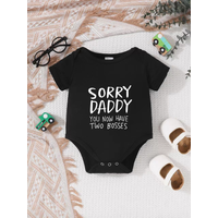 Playful letter-printed baby short-sleeve triangle bodysuit. Button closure for easy dressing