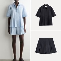 Fashionable Pleated Shirt And Shorts Set Women's Spring 2026 High Waist Short Pants Pure Color Button up Top Zadata Brand