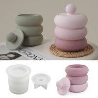 Pot de bougie en Silicone, moules avec couvercle, boîte de rangement ronde, Style minimaliste, béton, plâtre, résine, décoration de maison, récipient de bougie