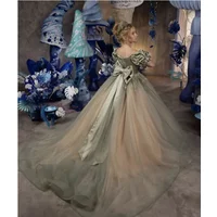 Customized Tulle Appliques Flower Girl Dress for Wedding Short Sleeve Sequins Bow Kids Birthday Party First Communion Ball Gowns
