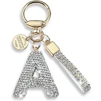White Initial Keychain for Ladies And Girls Shiny Cute Backpack Car Key Accessories Hanging Rope