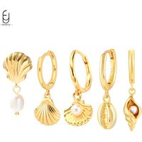 925 Sterling Silver Needle Vintage Shell Pendant Hoop Earrings Women's Fashion Pearl Conch Gold Earrings Luxury Jewelry Gifts