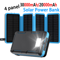 30000mAh/20000mAh 5V DC Flip Panel Solar Power Bank Charger USB Dual Charging Solar/Type-C Portable for Camping Mobile Device