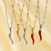 1Pc Stainless Steel DIY Y2K Girl Good Luck Horn Collares Para Mujer Trendy Enamel Red Chili Hot Pepper Pendant Necklaces Jewelry