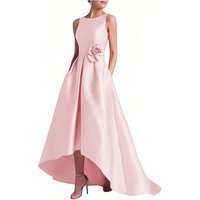 Satin Hi-Low Mother of The Bride Dresses Crew Neck Formal Dress A Line Elegance Wedding Guest Dress with Pockets