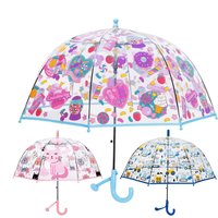 Clear Kids Umbrella Transparent Dome Windproof Safety Round Tip Easy Grip Hook Handle for Toddler Boys Girls Rainy Walking Play