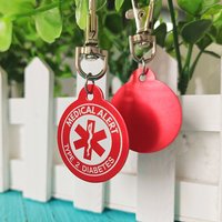 Household Items Stylish Red Medical Alert Round Metal Keychain Pet Collar Pendant Bag Zipper Accessories Accessories