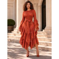 Miyake Fashionable and Elegant Lace-up Waist-cinching Loose Women's Pleated Dress Layered Pleated Dress 2026 New Arrival