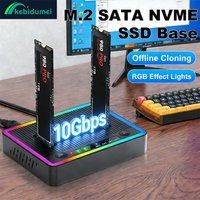 Kebidumei M.2 NVMe/SATA Dual-Bay Hard Drive Base Offline Clone 10Gbps M2 SSD Duplicator USB3.2 GEN2 SSD Adapter Enclosure For PC