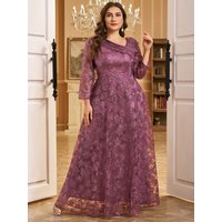 UNITHORSE Plus Size Long Sleeve Embroidered Fabric Evening Dress Skirt Elegant Women's Plus Size Dress