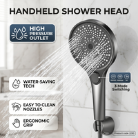 High Pressure Boost Handheld Shower Head, 3 Spray Modes Rainfall/Massage/Jet, G1/2 Universal Connection, Bathroom