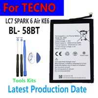 For TECNO battery BL- 58BT 6000mAh LC7 SPARK 6 Air KE6 Pouvoir 4 batteria+Free Tools