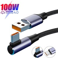 PD 100W Fast Charging Cable USB A to Type C Line Data Cord Universal 6A Quick Charge 90 Degree For Laptop Mobile Phone Tablet