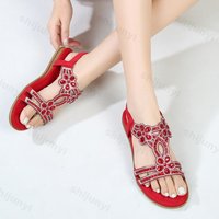 2025 New Summer Women's Rhinestone Design Flat Sandals Bohemian Style Comfortable Lightweight hollow Breathable Elegant Shoes