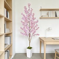 1.3-2.2m Pink Artificial Cherry Blossom Tree Tall Fake Sakura Tree Modern Aesthetic Decor for Indoor Outdoor Home Office Store W