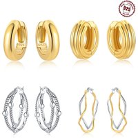 Newest Shine Earrings 925 Sterling Silver Simple style Hoop Earrings for Women Birthday Party Wedding Engagemen Gift Jewelry
