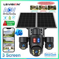 LS VISION AOV/PIR 3-Screens 4g Solar Camera Optical Zoom Outdoor Home Surveillance Cameras Color Night Vision Automatic Tracking