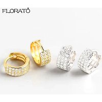 925 Sterling Silver Needle Luxury Cubic Zirconia Gold Color Small Hoop Earrings for Women Luxury Circle Crystal Party Jewelry
