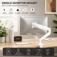Height Adjustable Monitor Mount, C-Clamp & Grommet Dual Design, Sturdy Single Screen Bracket for Desktop Workspace