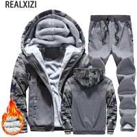 Men Winter Tracksuit Sets Thick Warm Jacket Zipper Hooded Sweatshirt Coat+Pants Brand Sportswear Casual Fleece Outwear Hoody