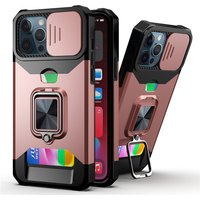 Military Slide Camera Lens Protection Wallet Card Kickstand Case For iPhone 15 14 13 12 11 Pro Max X XR XS 8 7 Plus Armor Cover