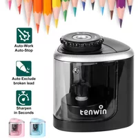 1PC Tenwin Electric Auto Pencil Sharpener Safe Student Helical Steel Blade Sharpener for Artists Kids Adults Colored Pencils
